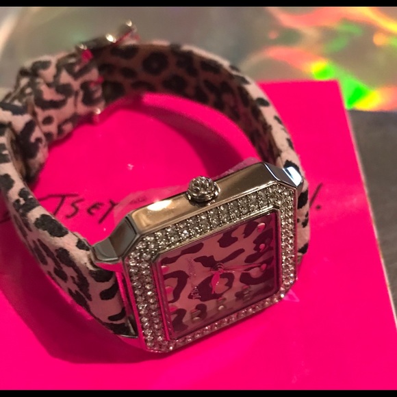 Pink leopard suede Betsey Johnson watch vintage